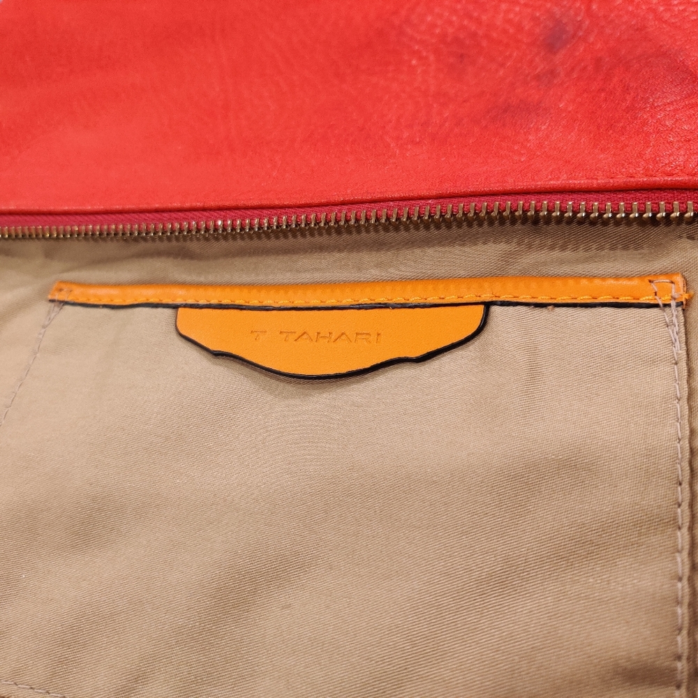 Large T Tahari Leather & Nubuck Clutch - Picture 9 of 13